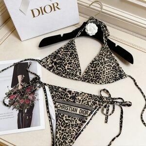 Dior Leopard Print Triangle Bikini Set